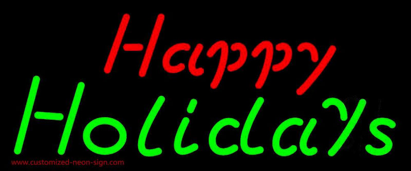 Red Happy Green Holidays Handmade Art Neon Sign