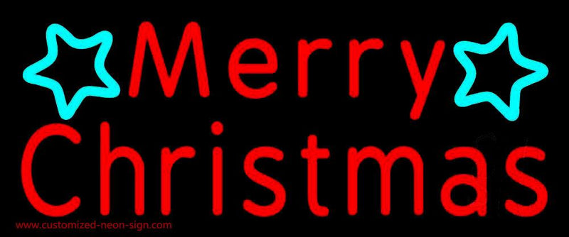 Red Merry Christmas With Stars Handmade Art Neon Sign