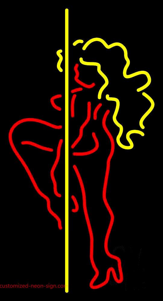Red and Yellow Pole Dance Girl Handmade Art Neon Sign