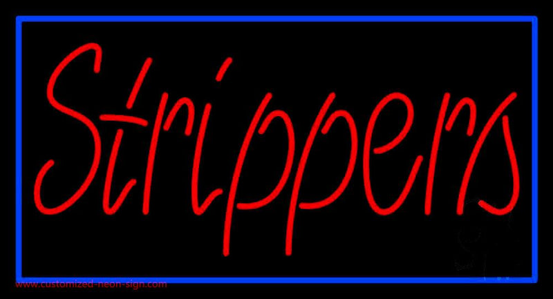 Red Strippers With Blue Border Handmade Art Neon Sign