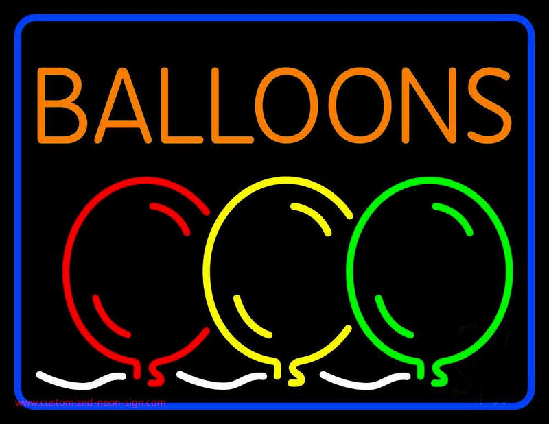 Blue Border Balloon Block Colored Logo Handmade Art Neon Sign