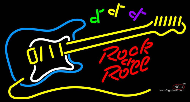 Rock N Roll Yellow Guitar Neon Sign
