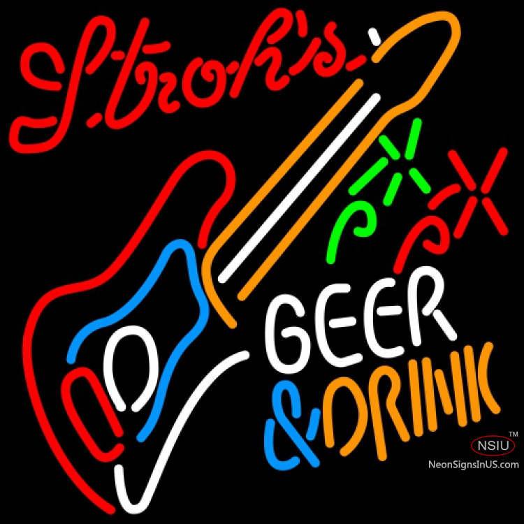 Strohs Beer And Drink Guitar Neon Sign  