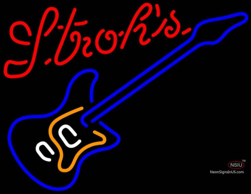 Strohs Blue Electric Guitar Neon Sign  
