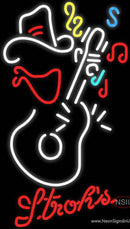 Strohs Cowboy Guitar Neon Sign  