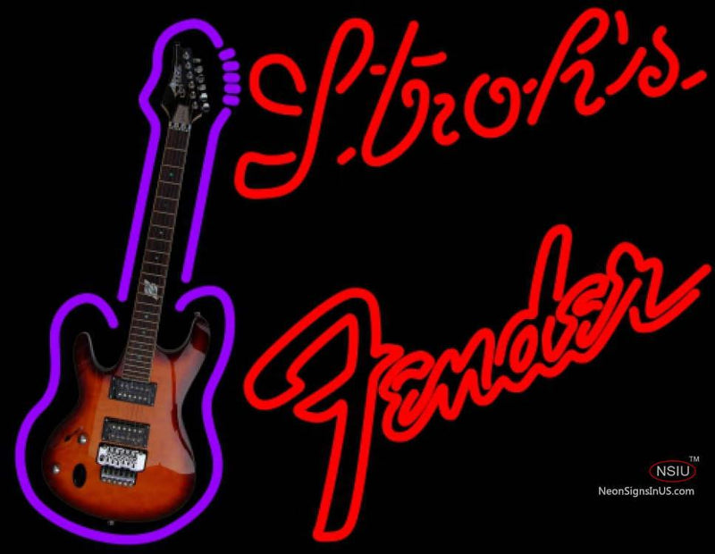 Strohs Fender Red Guitar Neon Sign  