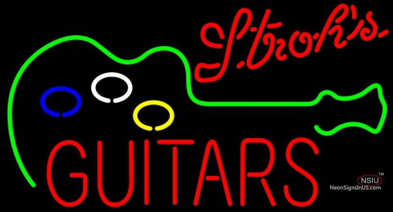 Strohs Guitar Flashing Neon Sign  