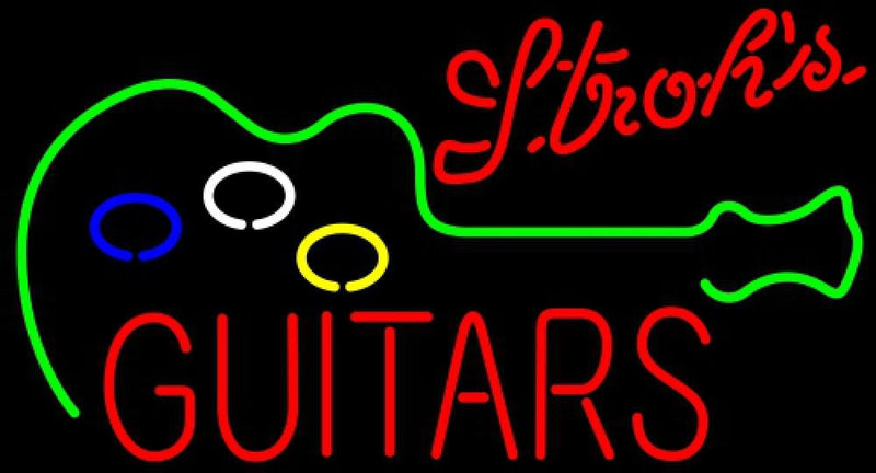 Strohs Guitar Flashing Handmade Art Neon Sign
