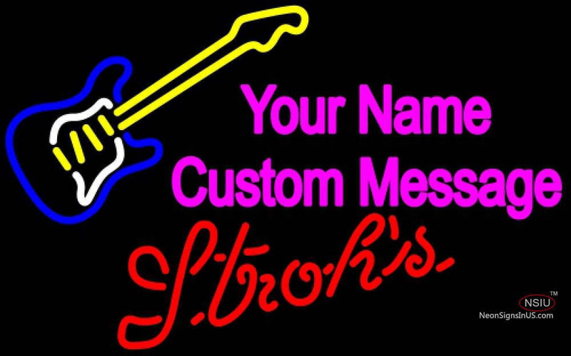 Strohs Guitar Logo Neon Sign  
