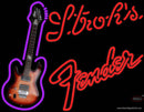 Strohs Red Fender Guitar Neon Sign  