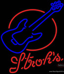 Strohs Red Round Guitar Neon Sign  