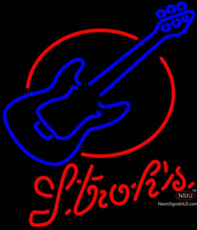 Strohs Red Round Guitar Neon Sign  