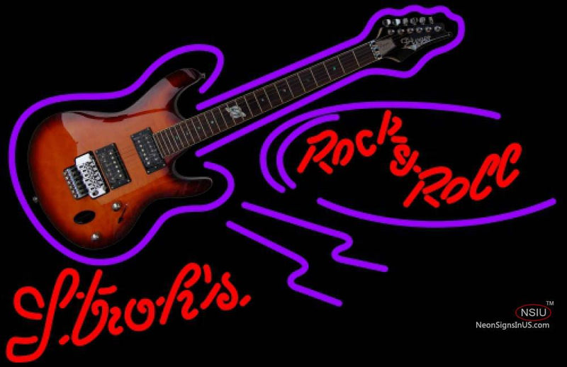 Strohs Rock N Roll Electric Guitar Neon Sign  