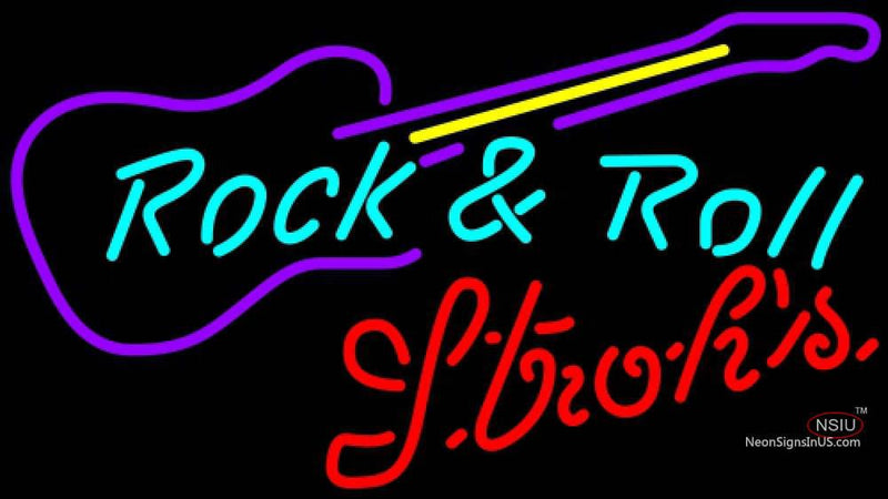 Strohs Rock N Roll Guitar Neon Sign  