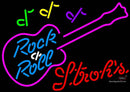 Strohs Rock N Roll Pink Guitar Neon Sign  