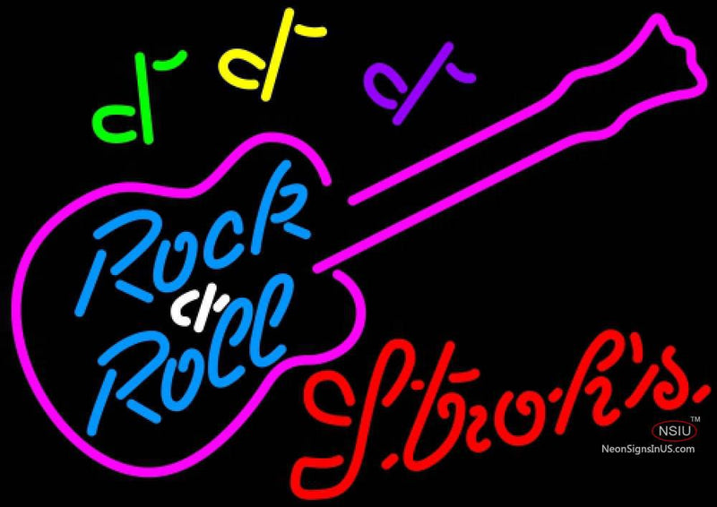 Strohs Rock N Roll Pink Guitar Neon Sign  