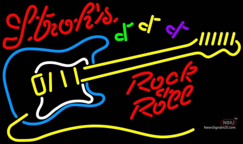 Strohs Rock N Roll Yellow Guitar Neon Sign